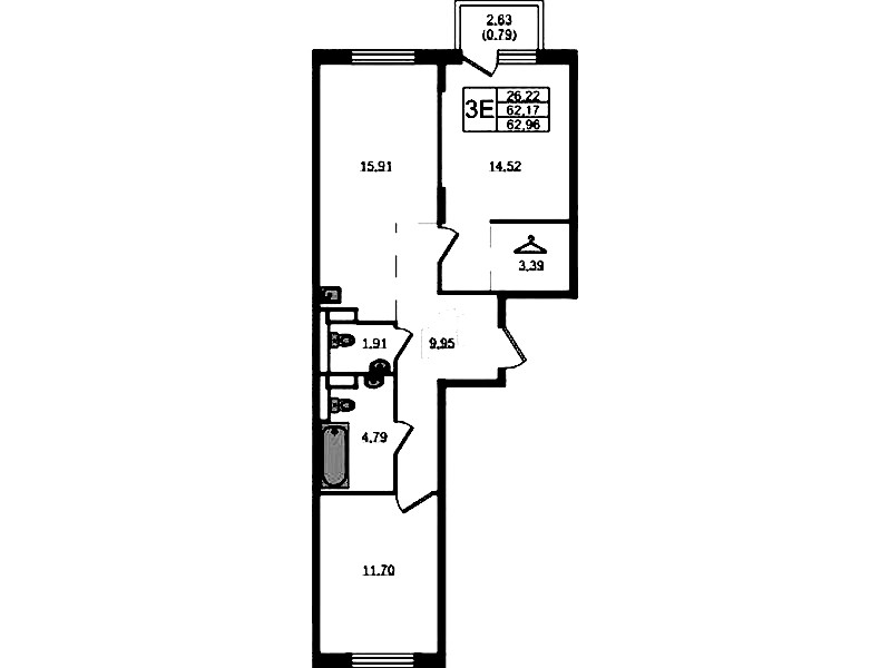 2-комнатная квартира 62.96 м², 3/12 эт., ЖК «Новые Лаврики»